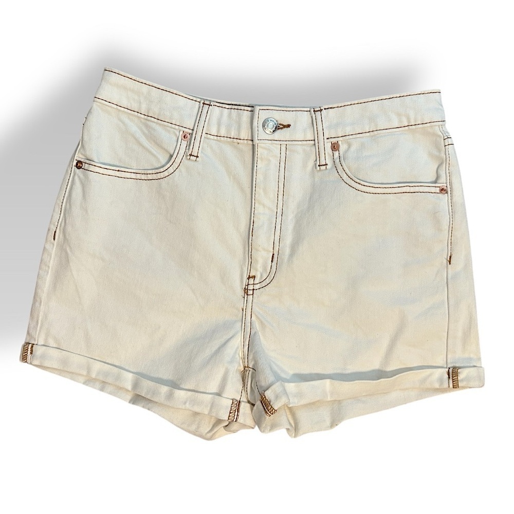 Stitch Detail White Denim Shorts